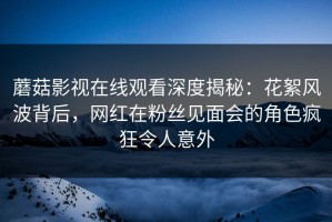 蘑菇影视在线观看深度揭秘：花絮风波背后，网红在粉丝见面会的角色疯狂令人意外